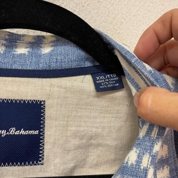 Tommy Bahama Hawaiian Shirt Blue Button-up Silk Cotton Lines Stripe Men's SZ XXL - Picture 4 of 4
